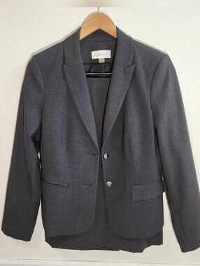 Calvin Klein Gray Skirt Suit Set Size 8 Tailored Pencil Skirt & Blazer